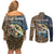 Personalized Walleye Splash Couples Matching Off Shoulder Short Dress and Long Sleeve Button Shirt Camo Reeds and Night Forest Fishing Theme - Wonder Print Shop
