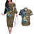 Personalized Walleye Splash Couples Matching Off The Shoulder Long Sleeve Dress and Hawaiian Shirt Camo Reeds and Night Forest Fishing Theme - Wonder Print Shop