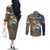 Personalized Walleye Splash Couples Matching Off The Shoulder Long Sleeve Dress and Long Sleeve Button Shirt Camo Reeds and Night Forest Fishing Theme - Wonder Print Shop