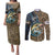 Personalized Walleye Splash Couples Matching Puletasi and Long Sleeve Button Shirt Camo Reeds and Night Forest Fishing Theme - Wonder Print Shop