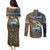Personalized Walleye Splash Couples Matching Puletasi and Long Sleeve Button Shirt Camo Reeds and Night Forest Fishing Theme - Wonder Print Shop