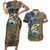 Personalized Walleye Splash Couples Matching Short Sleeve Bodycon Dress and Hawaiian Shirt Camo Reeds and Night Forest Fishing Theme - Wonder Print Shop