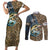 Personalized Walleye Splash Couples Matching Short Sleeve Bodycon Dress and Long Sleeve Button Shirt Camo Reeds and Night Forest Fishing Theme - Wonder Print Shop