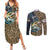 Personalized Walleye Splash Couples Matching Summer Maxi Dress and Long Sleeve Button Shirt Camo Reeds and Night Forest Fishing Theme - Wonder Print Shop