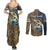 Personalized Walleye Splash Couples Matching Summer Maxi Dress and Long Sleeve Button Shirt Camo Reeds and Night Forest Fishing Theme - Wonder Print Shop