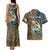 Personalized Walleye Splash Couples Matching Tank Maxi Dress and Hawaiian Shirt Camo Reeds and Night Forest Fishing Theme - Wonder Print Shop