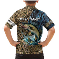 Personalized Walleye Splash Family Matching Mermaid Dress and Hawaiian Shirt Camo Reeds and Night Forest Fishing Theme - Wonder Print Shop