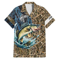 Personalized Walleye Splash Family Matching Mermaid Dress and Hawaiian Shirt Camo Reeds and Night Forest Fishing Theme - Wonder Print Shop