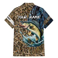 Personalized Walleye Splash Family Matching Mermaid Dress and Hawaiian Shirt Camo Reeds and Night Forest Fishing Theme - Wonder Print Shop