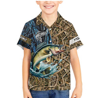 Personalized Walleye Splash Family Matching Mermaid Dress and Hawaiian Shirt Camo Reeds and Night Forest Fishing Theme - Wonder Print Shop