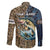 Personalized Walleye Splash Family Matching Off The Shoulder Long Sleeve Dress and Hawaiian Shirt Camo Reeds and Night Forest Fishing Theme - Wonder Print Shop