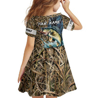 Personalized Walleye Splash Family Matching Off Shoulder Maxi Dress and Hawaiian Shirt Camo Reeds and Night Forest Fishing Theme - Wonder Print Shop