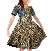 Personalized Walleye Splash Family Matching Off Shoulder Short Dress and Hawaiian Shirt Camo Reeds and Night Forest Fishing Theme - Wonder Print Shop