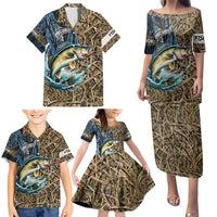 Personalized Walleye Splash Family Matching Puletasi and Hawaiian Shirt Camo Reeds and Night Forest Fishing Theme - Wonder Print Shop