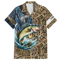 Personalized Walleye Splash Family Matching Puletasi and Hawaiian Shirt Camo Reeds and Night Forest Fishing Theme - Wonder Print Shop