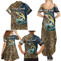 Personalized Walleye Splash Family Matching Summer Maxi Dress and Hawaiian Shirt Camo Reeds and Night Forest Fishing Theme - Wonder Print Shop