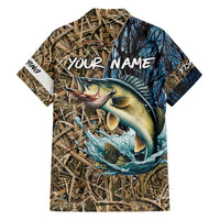 Personalized Walleye Splash Family Matching Summer Maxi Dress and Hawaiian Shirt Camo Reeds and Night Forest Fishing Theme - Wonder Print Shop