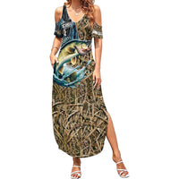 Personalized Walleye Splash Family Matching Summer Maxi Dress and Hawaiian Shirt Camo Reeds and Night Forest Fishing Theme - Wonder Print Shop