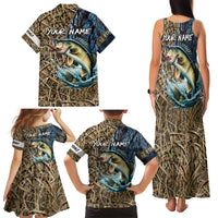 Personalized Walleye Splash Family Matching Tank Maxi Dress and Hawaiian Shirt Camo Reeds and Night Forest Fishing Theme - Wonder Print Shop