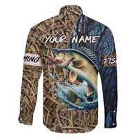Personalized Walleye Splash Family Matching Tank Maxi Dress and Hawaiian Shirt Camo Reeds and Night Forest Fishing Theme - Wonder Print Shop