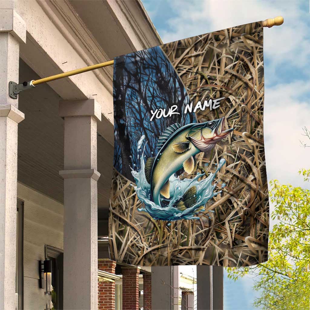 Personalized Walleye Splash Garden Flag Camo Reeds and Night Forest Fishing Theme TS04