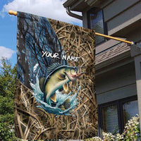 Personalized Walleye Splash Garden Flag Camo Reeds and Night Forest Fishing Theme TS04