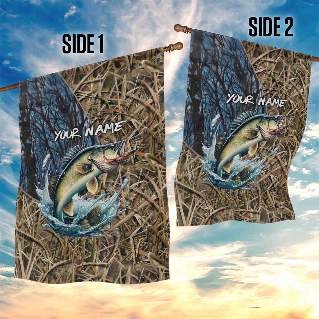 Personalized Walleye Splash Garden Flag Camo Reeds and Night Forest Fishing Theme TS04