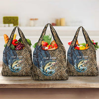 Personalized Walleye Splash Grocery Bag Camo Reeds and Night Forest Fishing Theme TS04