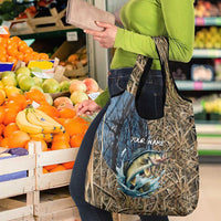 Personalized Walleye Splash Grocery Bag Camo Reeds and Night Forest Fishing Theme TS04
