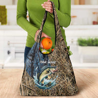 Personalized Walleye Splash Grocery Bag Camo Reeds and Night Forest Fishing Theme TS04