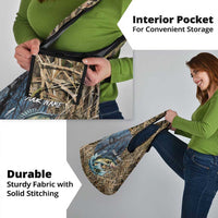 Personalized Walleye Splash Grocery Bag Camo Reeds and Night Forest Fishing Theme TS04