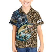 Personalized Walleye Splash Hawaiian Shirt Camo Reeds and Night Forest Fishing Theme - Wonder Print Shop