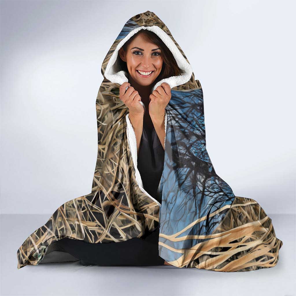 Personalized Walleye Splash Hooded Blanket Camo Reeds and Night Forest Fishing Theme TS04