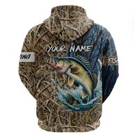 Personalized Walleye Splash Hoodie Camo Reeds and Night Forest Fishing Theme - Wonder Print Shop