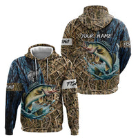 Personalized Walleye Splash Hoodie Camo Reeds and Night Forest Fishing Theme - Wonder Print Shop