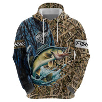 Personalized Walleye Splash Hoodie Camo Reeds and Night Forest Fishing Theme - Wonder Print Shop