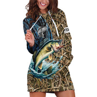 Personalized Walleye Splash Hoodie Dress Camo Reeds and Night Forest Fishing Theme - Wonder Print Shop