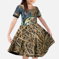 Personalized Walleye Splash Kid Short Sleeve Dress Camo Reeds and Night Forest Fishing Theme - Wonder Print Shop