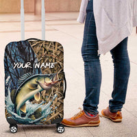 Personalized Walleye Splash Luggage Cover Camo Reeds and Night Forest Fishing Theme TS04