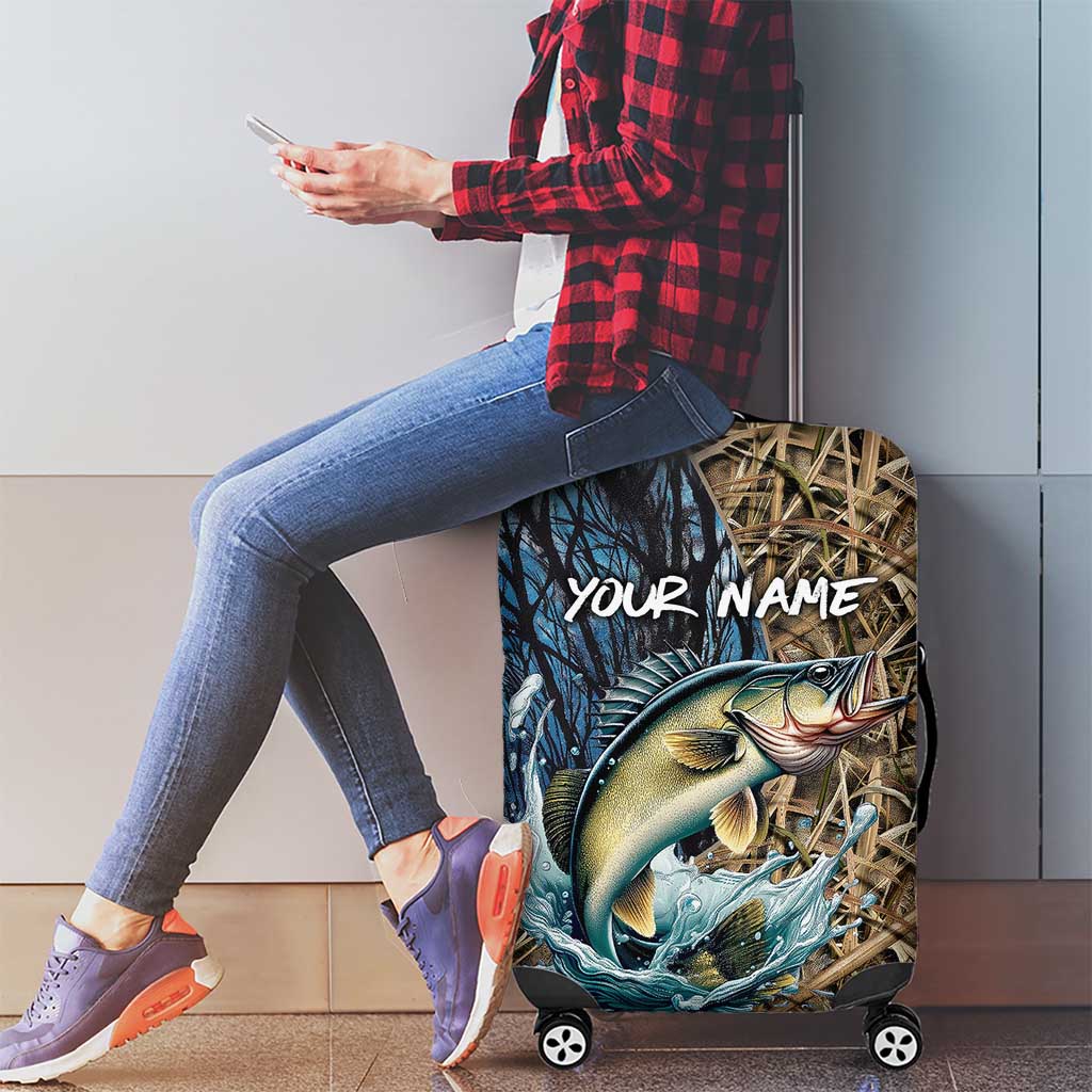 Personalized Walleye Splash Luggage Cover Camo Reeds and Night Forest Fishing Theme TS04