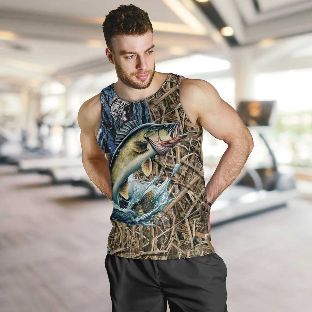 Personalized Walleye Splash Men Tank Top Camo Reeds and Night Forest Fishing Theme - Wonder Print Shop