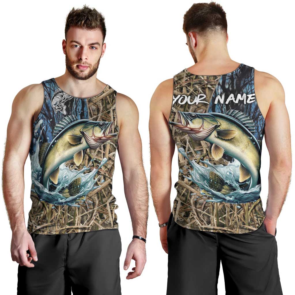 Personalized Walleye Splash Men Tank Top Camo Reeds and Night Forest Fishing Theme - Wonder Print Shop