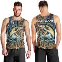 Personalized Walleye Splash Men Tank Top Camo Reeds and Night Forest Fishing Theme - Wonder Print Shop