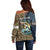 Personalized Walleye Splash Off Shoulder Sweater Camo Reeds and Night Forest Fishing Theme - Wonder Print Shop
