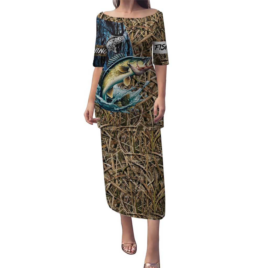 Personalized Walleye Splash Puletasi Camo Reeds and Night Forest Fishing Theme - Wonder Print Shop
