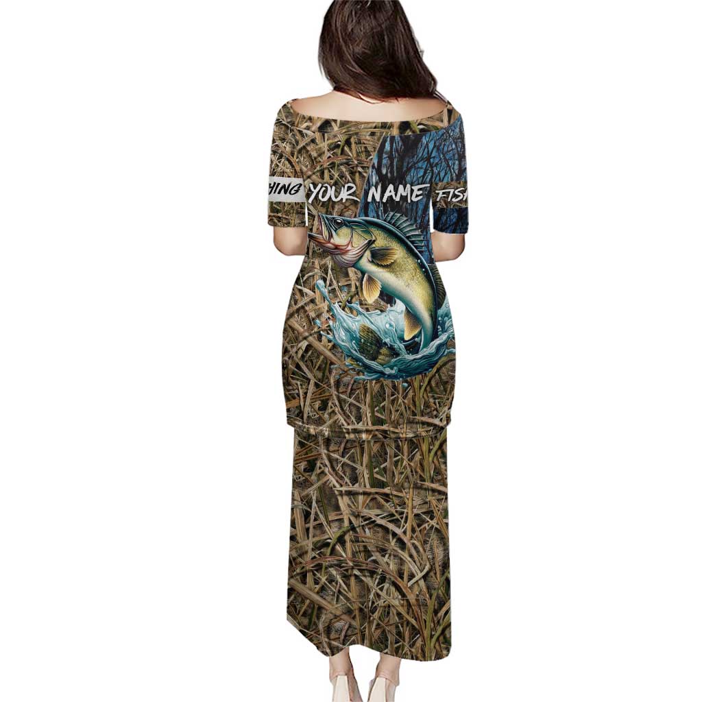 Personalized Walleye Splash Puletasi Camo Reeds and Night Forest Fishing Theme - Wonder Print Shop