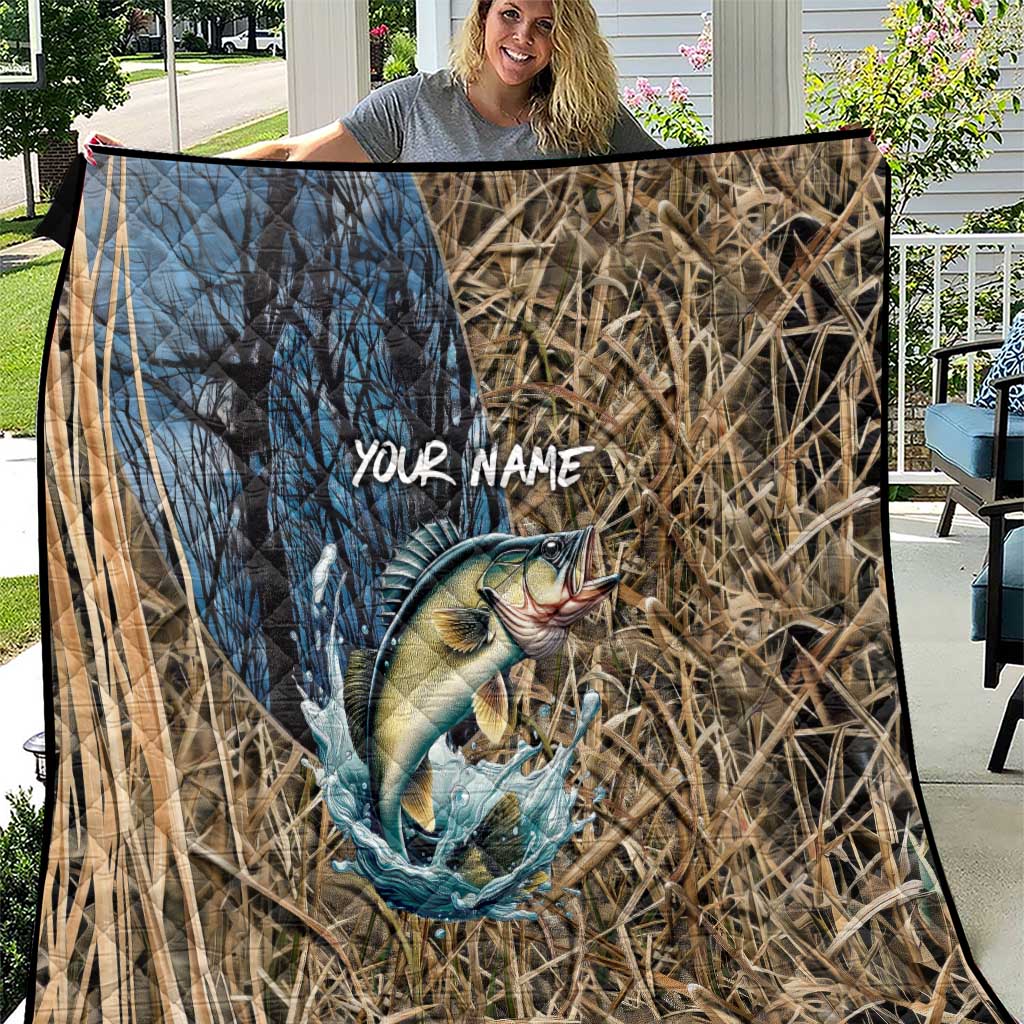 Personalized Walleye Splash Quilt Camo Reeds and Night Forest Fishing Theme TS04
