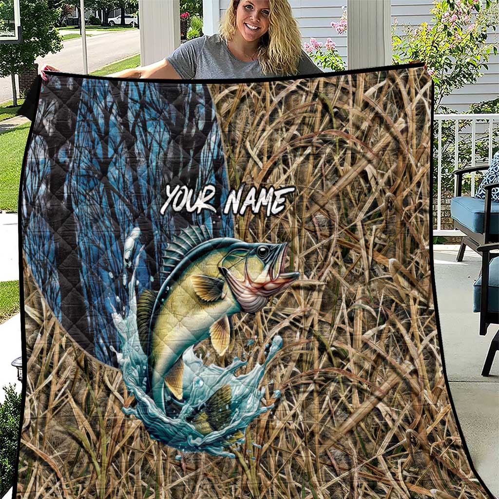 Personalized Walleye Splash Quilt Camo Reeds and Night Forest Fishing Theme - Wonder Print Shop