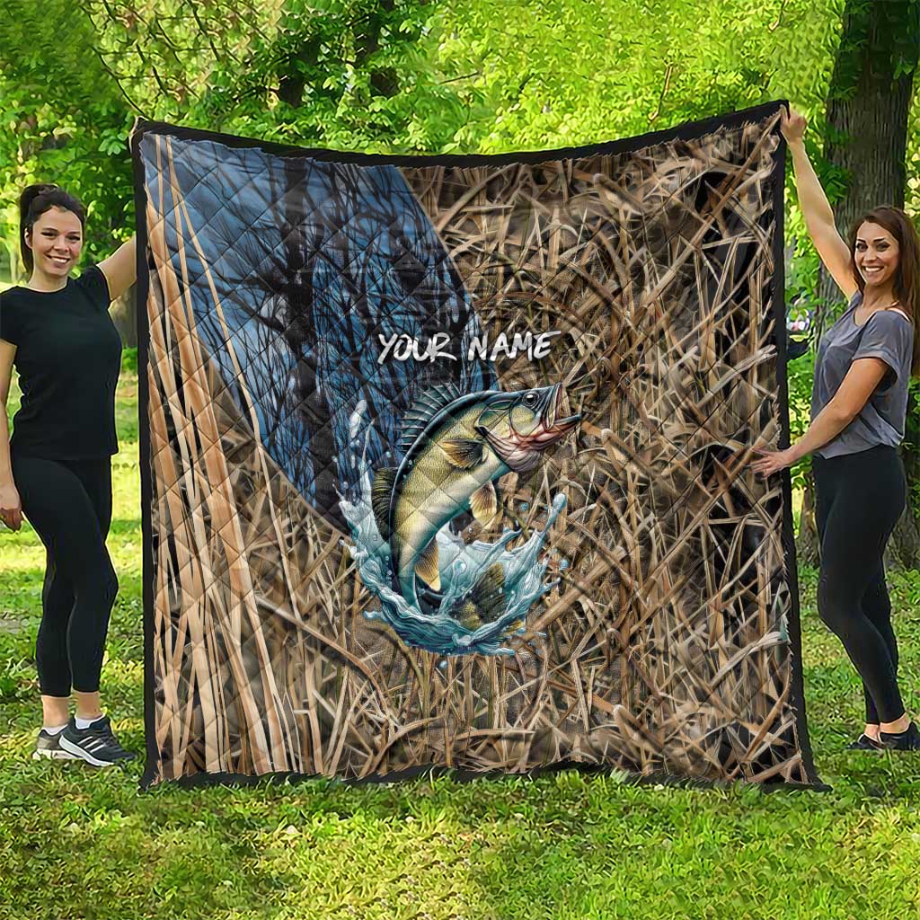 Personalized Walleye Splash Quilt Camo Reeds and Night Forest Fishing Theme TS04