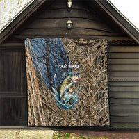 Personalized Walleye Splash Quilt Camo Reeds and Night Forest Fishing Theme TS04